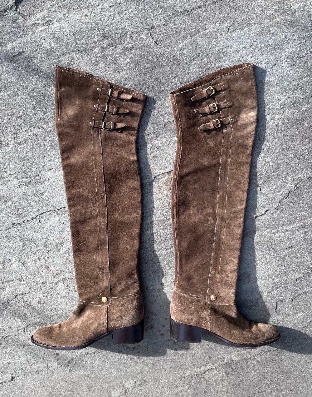 Ralph Lauren Collection Olive Suede Buckle Over The Knee Riding Boots 6B Italy
